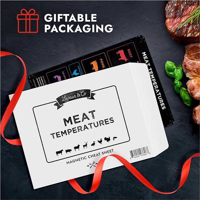 Levain & Co Meat Temperature Magnet - Cooking Chart for Beef, Poultry, Fish & Pork
