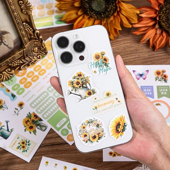 Aesthetic Sunflower Planner Sticker Book 25 Sheets with 600+ Decorative Stickers for Journaling, Scrapbooking, Bullet Journal, Happy Planner, DIY Stationery Supplies Gifts for Women Girls Teens Kids