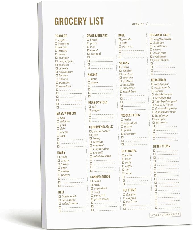 Grocery List Magnet Pad for Fridge - 6 x 9" - Grocery Shopping Checklist Notepad with Categories - 50 Sheets