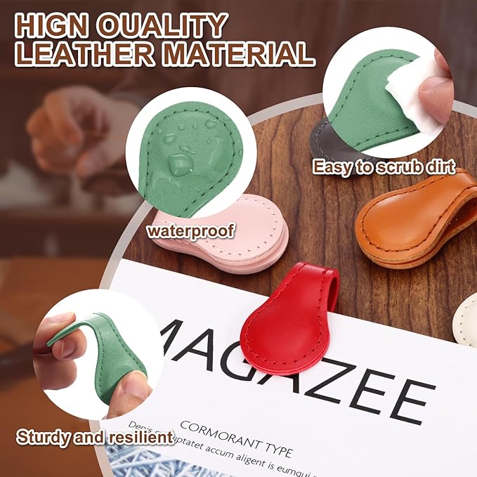 Magnetic Leather Bookmark, 12 Pcs Colorful Leather Magnet Book Marks Page Markers Retro Magnet Bookmark Clips Reading Supplies Gift for Reading Men Women Book Lovers (Vintage)