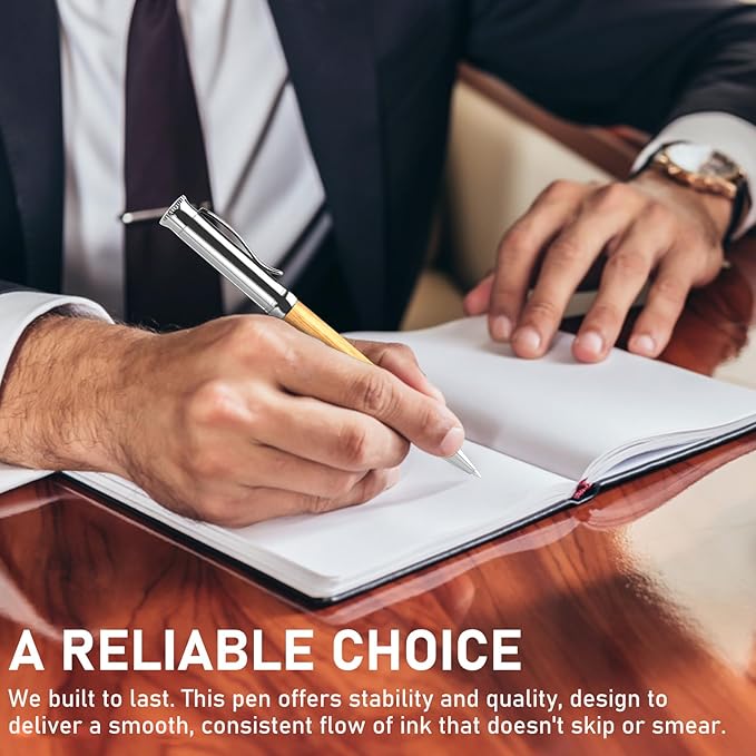 WEMATE Luxury Rollerball Pen Set, Extra 2 Ink Refills(1 Black & 1 Blue), Fancy Writing Pen Nice Office Gift for Men, Professional, Executive, Cool Wooden Pen for Journaling - Oak