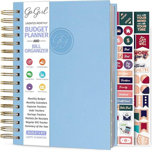 GoGirl Budget Planner & Monthly Bill Organizer – Monthly Financial Book with Pockets. Expense Tracker Notebook Journal, Compact (Periwinkle)