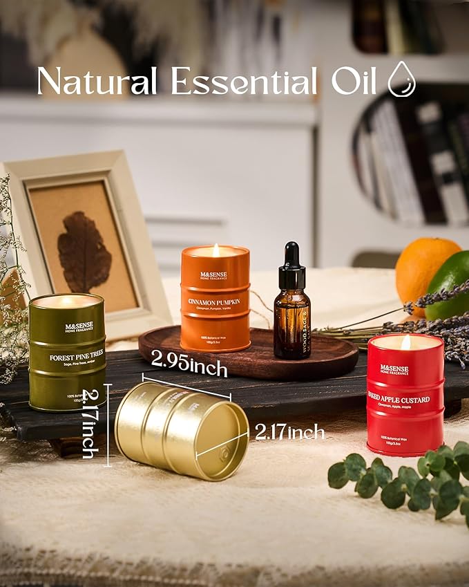 Fall Candles Set | Mini Scented Candles Gift Set | 4 Pack Candles for Home Scented Candle,Apple Pumpkin Cinnamon Pine Champagne Candle,Gift Set for Women and Men,Soy Wax 14 oz 86 Hour