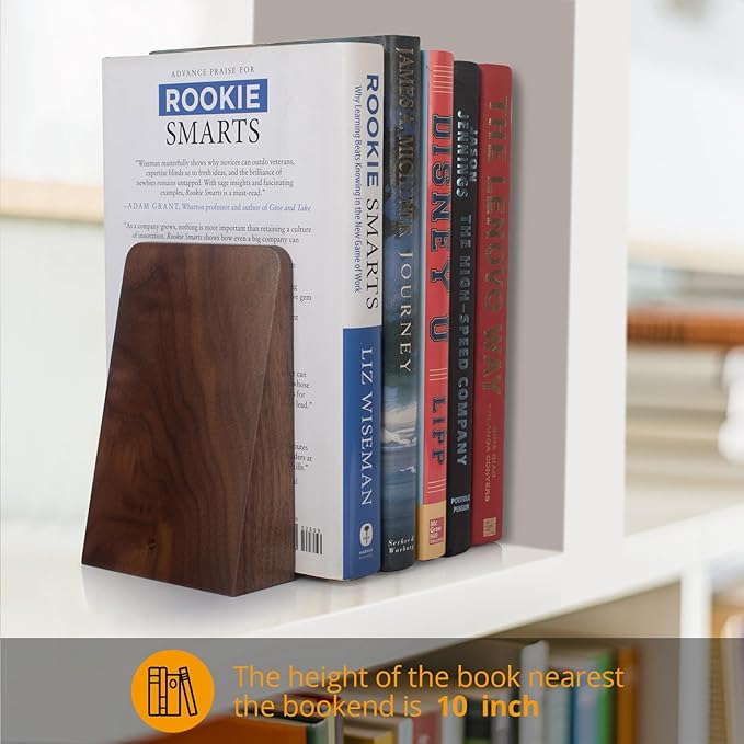 Walnut Book Ends Heavy Duty Handmade Book Ends for Shelves Decorative Bookends to Hold Heavy Books (Black Walnut Wood Small)