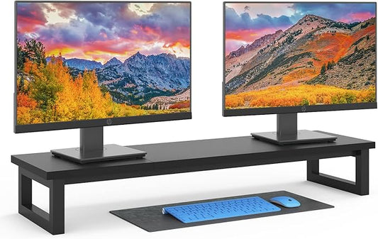 Dual Monitor Stand Riser, 39Inch Large Monitor Stands for 2 Monitors, Computer Monitor Stand, Wooden Desktop Oraganizer Shelf for Office Desk Computer,Laptop,TV
