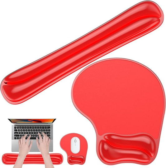Gel Mouse pad & Keyboard Wrist Rest Set, Ergonomic Keyboard and Mousepad with Wrist Support, Keyboards Wrist Rest, Computer Keyboards Pad, Cooling Gel Red