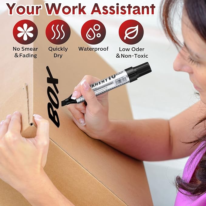 Thenshop 24 Pack Jumbo Size Permanent Markers Bulk Permanent Marker Set Chisel Tip Pens Waterproof for Industrial Use Work on Wood Metal Plastic Stone Glass(Black)