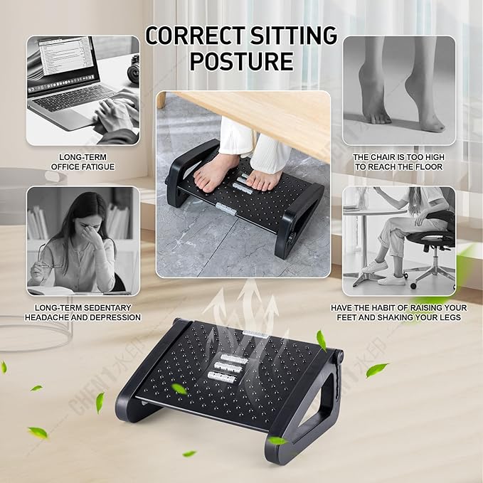Foot Rest, Six Heights Adjustable Foot Rest for Under Desk at Work, Ergonomic Foots Stool for Under Office Desks, Under Desk Footrest with Foot Massage Roller, Chair Footrest for Leg Rests