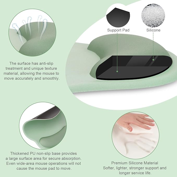 MOSISO Wrist Rest Support for Mouse Pad&Keyboard Set, Circle Curved Ergonomic Mousepad&Coaster Non-Slip Base Home/Office Pain Relief&Easy Typing Pad with Soft Cloth&Silicone Lining, Antique Green