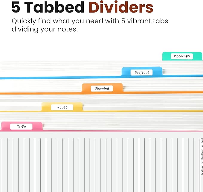Hardcover Spiral Journal Notebooks for Work With Removable Dividers & Tabs, 8.5"x11" 5 Subject Notebook for Note Taking & Organizer, A4 College Ruled Lined Journal for Women & Writing, Rust Brown, 280 Pages