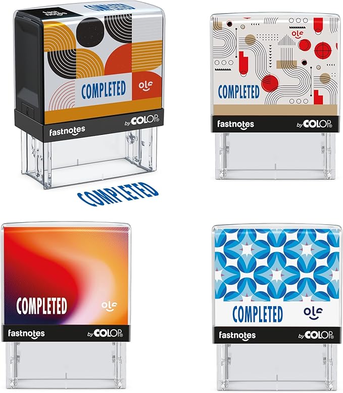 Fastnotes Completed Self-Inking Rubber Stamp by COLOP - Great for Office Documents, Notary, Warehouse, Accounting Paperwork, Business, and Legal Documentation - Blue Ink (Completed- Blue)