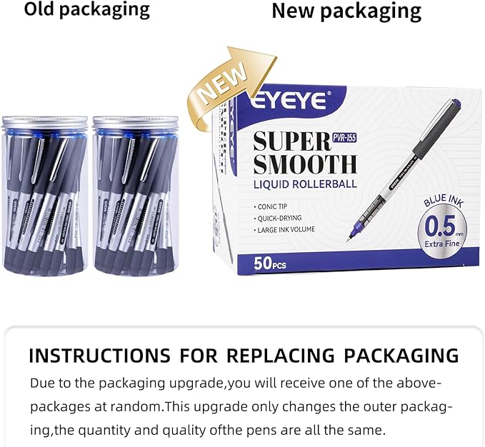 EYEYE 0.5mm Rollerball Pens Blue, 50 Pack Extra Fine Point Liquid Ink Roller Ball Pen Quick Dry, Blue Ink Pens Fine Point Smooth Writing Pen for Journaling, Note Taking, Office, School Supplies