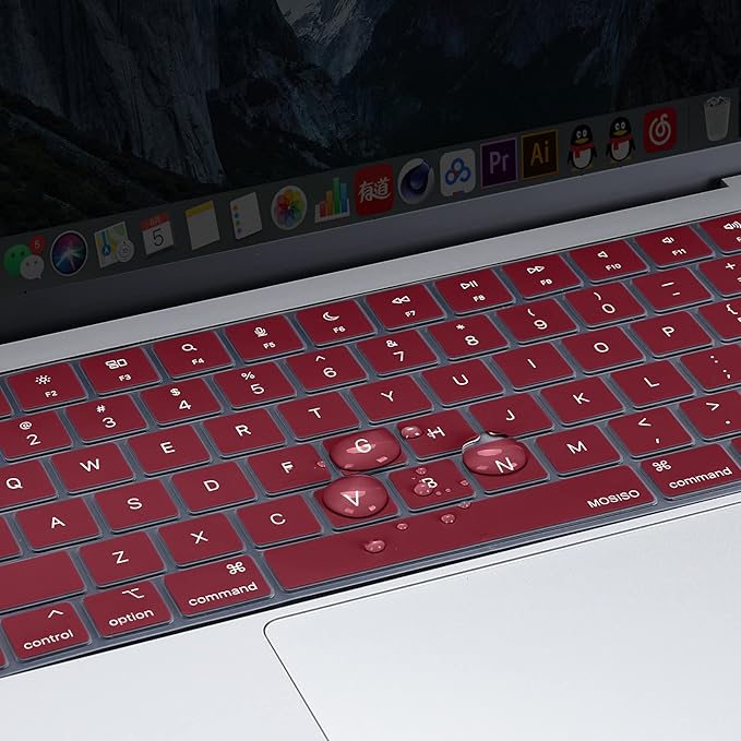 MOSISO Keyboard Cover Skin Compatible with MacBook Air 15 inch M3 A3114 M2 A2941/Air 13.6 A3113 A2681/Pro 14/16 M4 M3 M2 M1, Marsala Red