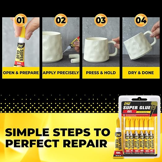 Super Glue Gel 12x3g CA Glue, Clear Cyanoacrylate Adhesive Single Use for Shoe Sole Repair Ceramic Plastic Model Metal Wood Aquarium Leather Pottery Glass, Food Safe Strong and Instant Bonding