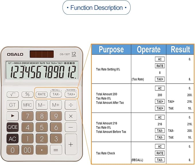 Pendancy 12 Digit Office Calculator Desktop with Tax+/- for Advanced Tax Calculation, Large LCD Display Big Buttons, Dual Power Durable Portable Design, for Financial Accounting Business Use