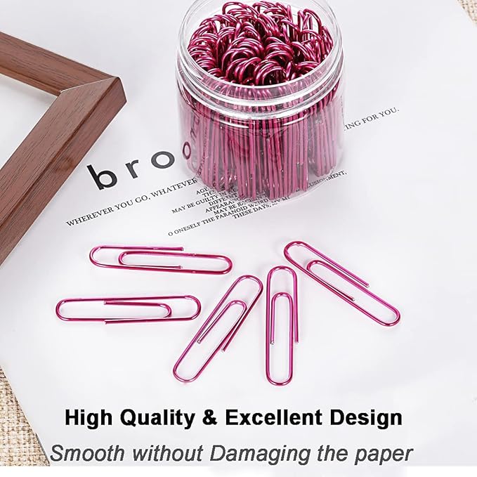 PaperClips, 100PCS 2" Large Paper Clips(50MM) in Recyclable Container, Big PaperClips with Vinyl Coated, Jumbo Paper Clip Great for Home, School and Office, PVC Free Pink PaperClips