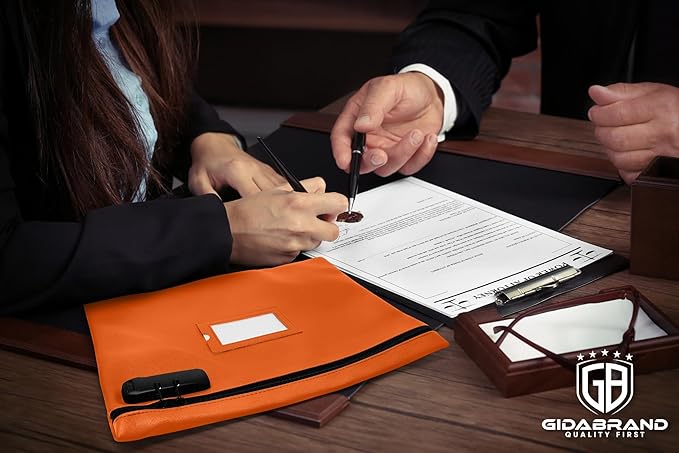 Orange Notary Bag with Lock | 14x11 inch | Zipper Supplies Bag | Locking Document Case for Notary Kit, Stamp, Embosser, Ink Pad, and Valuables