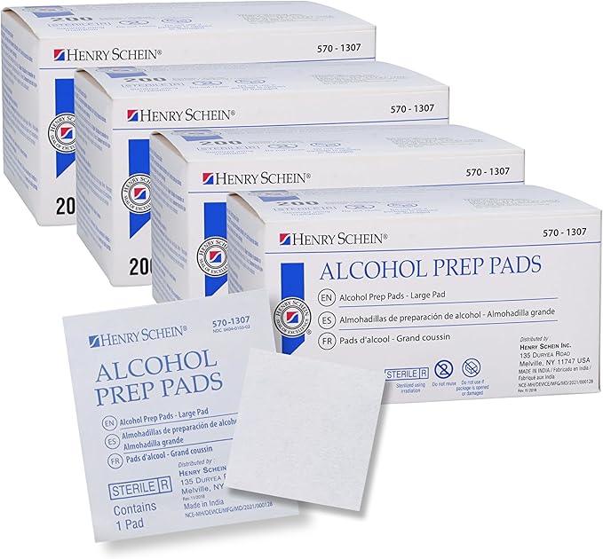 Large Alcohol Prep Pads (4 Boxes, 800 Total) – 70% Isopropyl Alcohol Wipes, Individually Wrapped – 2-Ply, Textured – Skin Prep Alcohol Swabs – Sterile Pads