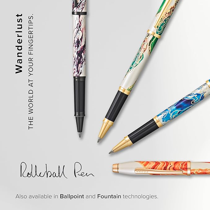 Cross Wanderlust Refillable Rollerball Pen Presented in a Luxury Gift Box - Medium Point, Black Ink,