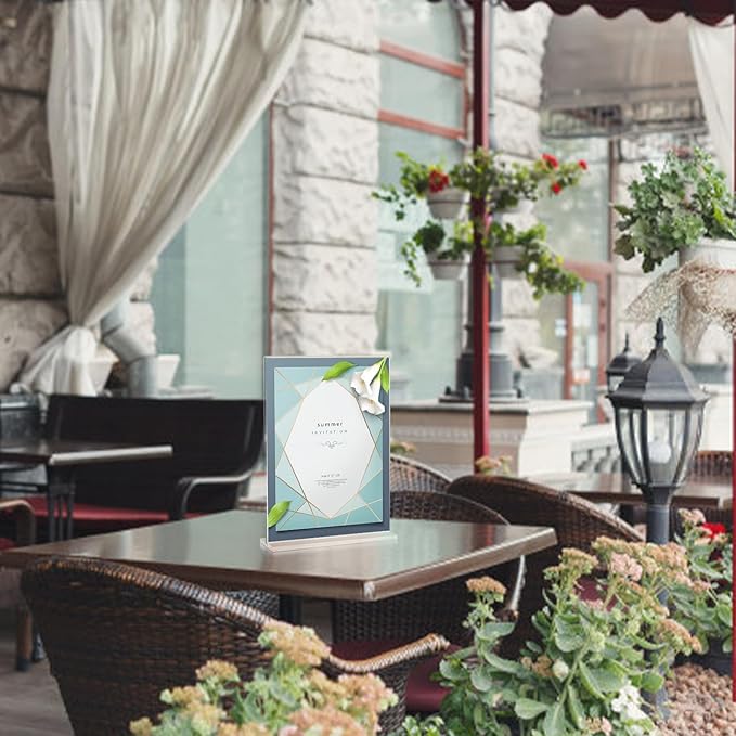 12pack Acrylic Sign Holder 8.5 X 11, Vertical T Shape Clear Plastic Paper Sign Holder, Menu Holder Display Stand, FLyer Table Sign Holder for Restaurant, Office, School, Store and Home Use