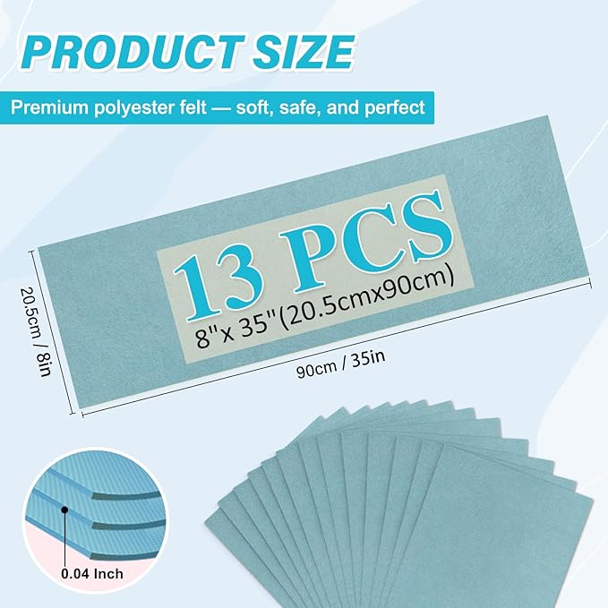 XSEINO 13 Rolls Light Gray Blue Felt Fabric,8"x35"(20.5x90cm) 1.4mm Thick Soft Felt Fabric Sheet for Crafts,Light Gray Blue Series Colors Soft Nonwoven Fabric,Fit for Decoration, Sewing, DIY Crafts