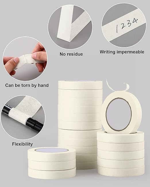 Leelosp 20 Rolls Masking Tape Bulk General Purpose Masking Tape Paint Craft Painter Artist Multi Use School Classroom Supplies, 0.75 Inch x 55 Yards, 1375 Yards Total (Beige)