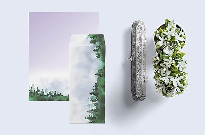 Better Office Products Japanese Watercolor Stationery Paper Set, 100 Piece Set (50 Sheets + 50 Matching Envelopes), Letter Size 8.5 x 11 inch, 9 Designs, Double Sided Printing Paper,