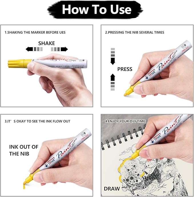 TFIVE Green Paint Pens Markers - 12 Pack Oil Based Permanent Marker, Medium Tip, Never Fade, Quick Dry, Waterproof Paint Pen for Rocks Painting, Wood, Fabric, Plastic, Canvas, Glass, Metal