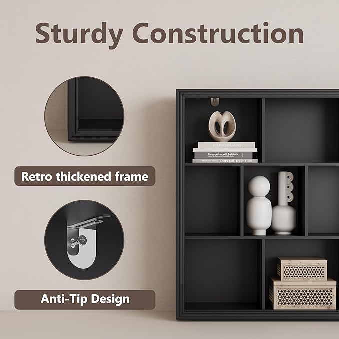 Wooden 10-Cube Storage Organizer, 3-Tier Bookshelf, Wood Black Bookshelf, Bookcase, Cubical Storage Shelf with 3 Removable Back Panels for Bedroom Home and Office