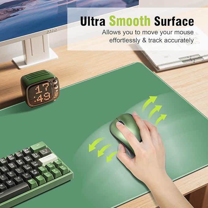 Green Mouse Pad, Smooth Mouse Pads, Non-Slip Rubber Base & Waterproof Gaming Mouse Pad, 31.5L x 11.8W Inches Large Mousepad for Computer, Office & Home, Multifunctional Large Mousepad