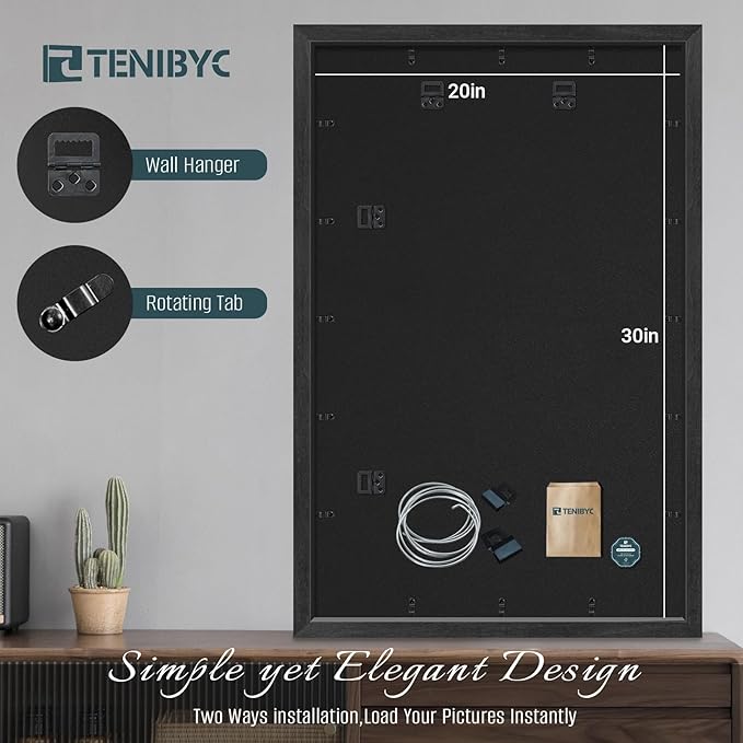 20x30 Poster Frames Set - 3 Pack - Black Solid Wood Picture Frame - Exclusive Woodgrain - Rooms, Offices, Gallery, Studio, and Hallway, Wall Display Decor