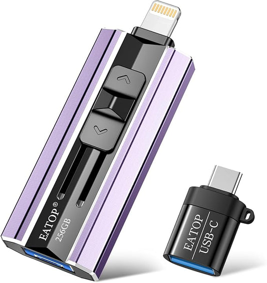 256GB Flash Drive Intended for Phone Tablet Androidphone and Computers, 4 in 1 Photo Stick for Phone Memory Storage Easily Backup Photos Videos, Plug and Play, No App Required (Light Purple)