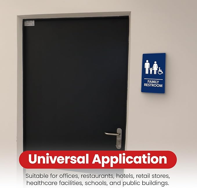 Promot Family Restroom Sign – ADA Braille Bathroom Sign for Business, Self-Adhesive, 9" x 6", Commercial Door Signage, Office Wall Decor - Blue