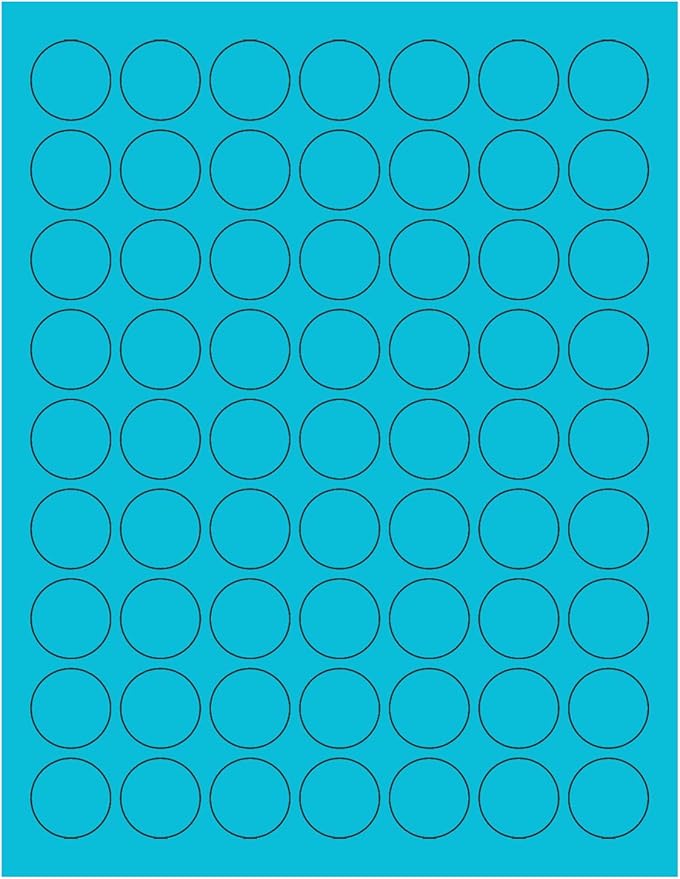 NextDayLabels - 8-1/2 x 11 Neon Color High Light Fluorescent Labels for Laser & Inkjet Printer (Blue Fluorescent, 1" Round - 63 per Page - 1575 Labels)
