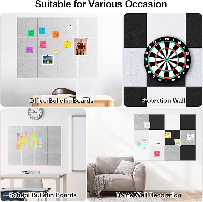 Large Cork Board for Walls 47" x 35" 12 Pack Black Bulletin Boards Felt Wall Tiles with Safe Removable Adhesive Corkboards for Office Home,Grey
