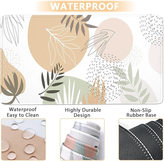 Keyboard Wrist Rest Large Mouse Pad Wrist Support for Computer, 4 in 1 Memory Foam Keyboard Pad Desk Mat Ergonomic Hand Rest Wrist Cushion for Home Office Gaming - Minimalist Plant