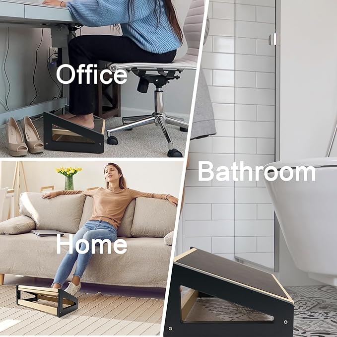 WOOD CITY Foot Rest for Under Desk at Work, 3 Heights Adjustable Footrest with Silicone Surface, 2in1 Foot Stool Improve Posture, Reduce Fatigue & Pain, Ideal for Home/Office/Gaming(Natural-Deep Blue)