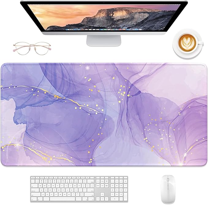 Desk Mat, 32" x 16" XXL Extended Large Gaming Mouse Pad, Desktop Decor Desk Pad, Cute Men Women Office Supplies and Accessories, XL Mouse Mat for Laptop & Keyboard, Minimalism Purple Marble