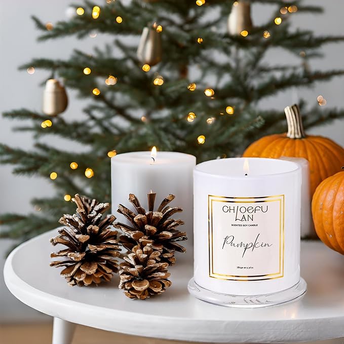 Chloefu LAN Pumpkin Candle, Fall Candles for Home Scented, Halloween Gifts for Women & Men, Natural Soy Scented Candles, Holiday Autumn Gift, Luxury Glass Jar, 75 Hours Long Burning, 10 oz