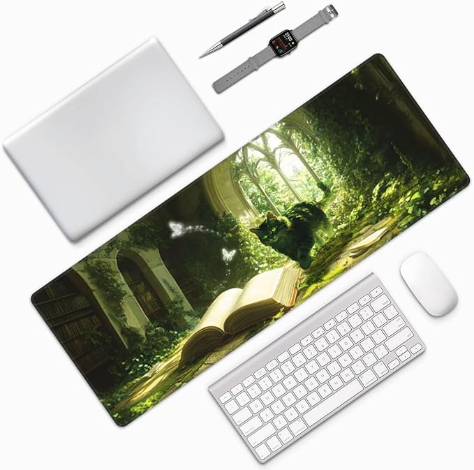 Nature Book Mouse Pad 31.5 X 11.8 Inch Big Desk Rubber Base Stitched Edges Keyboard Pad XXL Mouse Mat for Home Game and Office