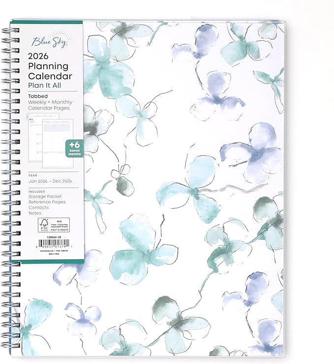 Blue Sky 2026 Weekly and Monthly Planner Calendar, January 2026 - December 2026, 8.5" x 11", Flexible Cover, Laminated Tabs, Durable Twin Wire Binding, Storage Pocket, Lindley