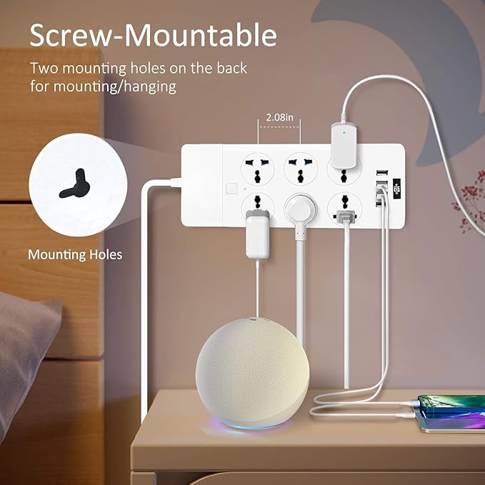 International Power Adapter with 6 Universal Outlet 4 USB Ports (1 USB C), Jumpso 6ft Travel Power Strip, EU UK to US Plug Adapter, 110-240v, 3000w Extension Cord for Home Office White