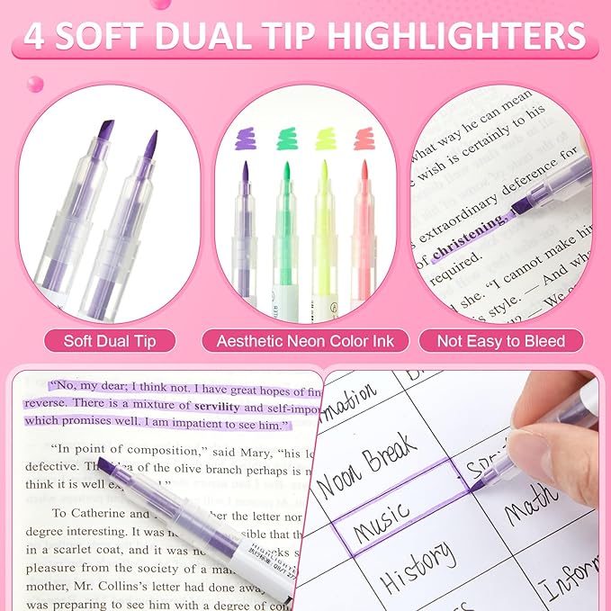 Janlaugh 38 Pcs Aesthetic College School Supplies with Pen Case Sticky Notes Gel Pens Highlighters Correction Tapes Back to School Stationery Kit(Neon Color,Vibrant)