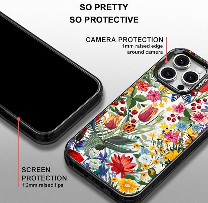 MOSNOVO Case for iPhone 16 Pro Max, [10ft 4X Military-Grade Drop Protection] Durable & Shockproof Phone Case Cover Design for iPhone 16 Pro Max - in The Garden - Clear Black