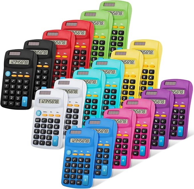 18 Pieces Operation Pocket Size Student Function Calculator Mini Colorful Basic Solar Battery Calculator Bulk for Student School Home Office Desktop Accounting Tools