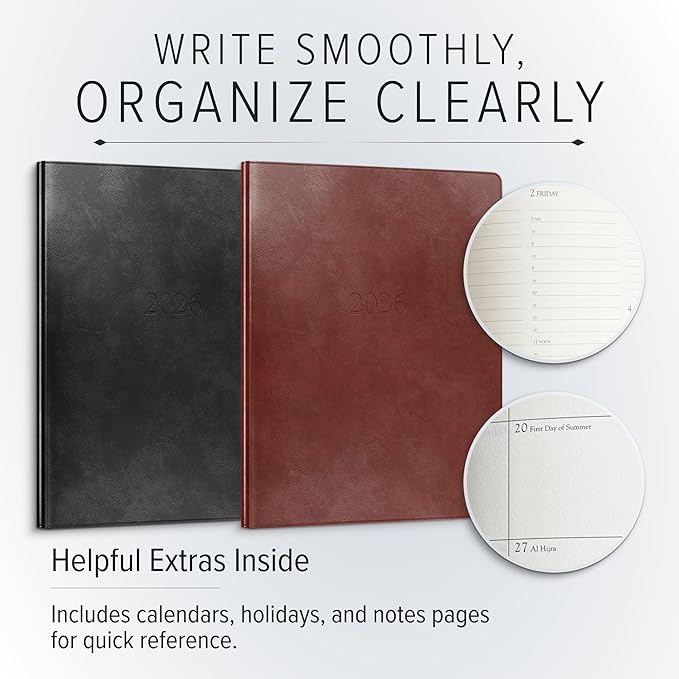 Gallery Leather Professional Weekly Monthly Planner 2026, Elegantly Bound Calendar Planner and Notebook with Stylish Gold-Gilded Page Edges, 12 Months - Tremont Garnet - 9 x 7 "