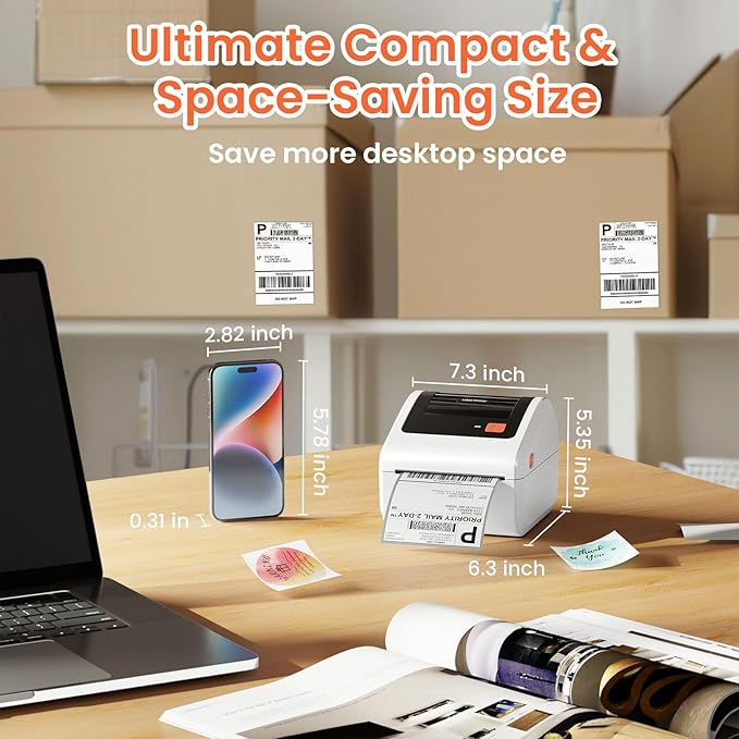 Bluetooth Thermal Shipping Label Printer - D450BT Thermal Label Printer 4x6 for Small Business & Shipping Packages, Compatible with iPhone, Android, iPad, Windows, macOS, Chrome, USPS, Amazon