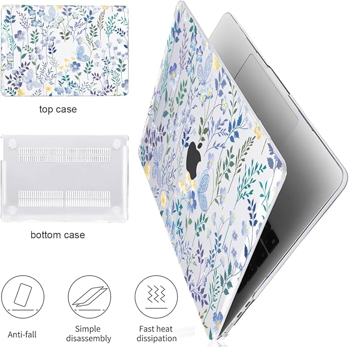 for MacBook Air 13.6 inch Case M4 M3 M2 2025 2024 2023 2022 A2681 A3113 A3240 Cover, Plastic Hard Shell Case for Mac Air 13.6" 2025 with Liquid Retina Display & Touch ID, Meadow Wildflower