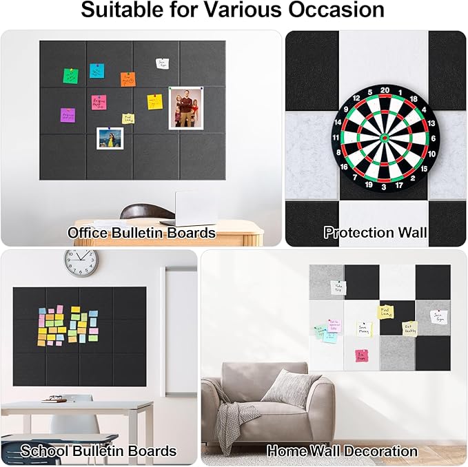 Large Cork Board for Walls 47" x 35" 12 Pack Black Bulletin Boards Felt Wall Tiles with Safe Removable Adhesive Corkboards for Office Home,Black