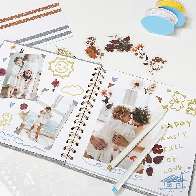 Vienrose Scrapbook 10x10 Inch Hardcover Kraft White Pages DIY Scrapbook Photo Album Linen Cover Scrap Book Photo Albums Scrapbooking Supplies Kit for Couple Family Wedding Travel